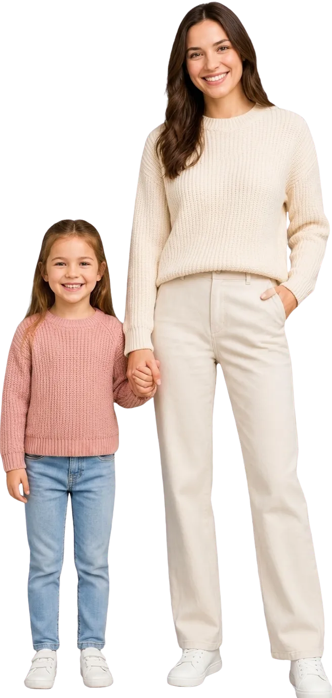 A mother and her young daughter holding hands